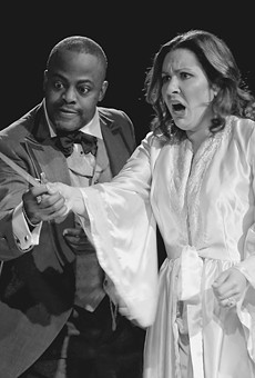 Vincenzo McNeill (as Antonio Bologna) and Emily Putnam
(as the Duchess) in a scene from WallByrd Theatre
Company's production of "The Duchess of Malfi."