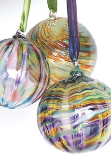 Ornate glass ornaments from More Fire Glass Studio.