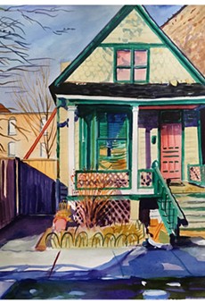 Emily Rapport's watercolor, "House with Green Trim," is part of the "House and Home" group show currently on view at Main Street Arts. A slideshow of more images is available online at rochestercitynewspaper.com.