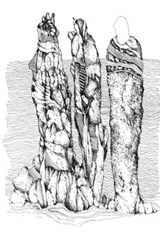 "Three Ancestors," an ink drawing by Bill Stephens as part of his show, "Drawing from Within,"