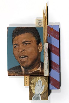 Todd Stahl's "A Conscientious Objection" assemblage is a tribute to Muhammad Ali.