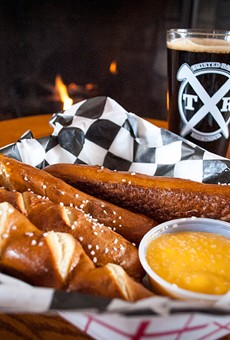 Twisted Rail Brewing's Railroad Tie Pretzels, served with beer cheese and paired with the brewery's Scotch Ale.