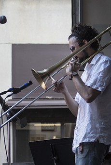 Rochester trombonist Abe Nouri played the Jazz Street Stage on Saturday at the Jazz Festival.