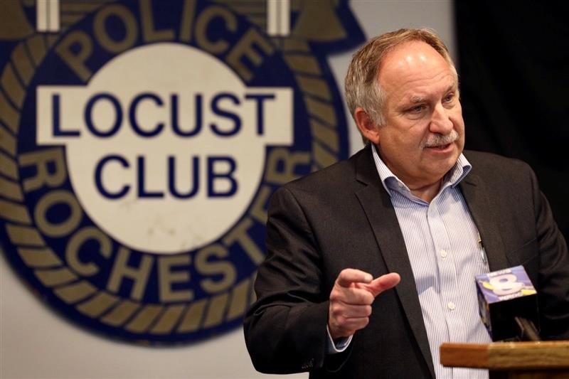 Rochester Police Locust Club President Michael Mazzeo speaks to reporters on Sept. 28, 2020, about the appointment of Cynthia Herriott-Sullivan as interim RPD chief. - PHOTO BY MAX SCHULTE