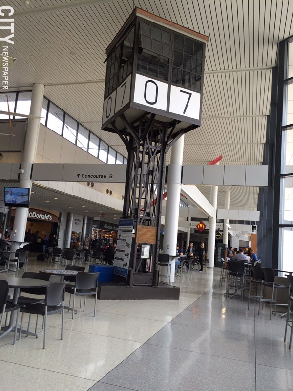 An air traffic control tower that was used at the airport until 1949, - now installed in the main concourse. - PHOTO BY MARY ANNA TOWLER