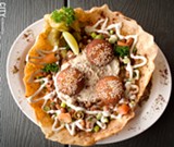 PHOTO BY RYAN WILLIAMSON - Egyptian Delight, a variety of dips and falafel in a fried pita bowl.