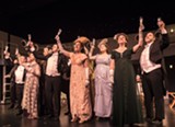 PHOTO BY STEVE LEVINSON - The first class passengers toast to the voyage during the - JCC CenterStage production of "Titanic the Musical."
