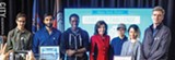PHOTO BY KEVIN FULLER - Among the winners of the Game Dev Challenge: from left, RIT graduate Evan Anthony of New York City; Waseque Qazi of Buffalo; NYU student Neil Clarke; Lt. Gov. Kathy Hochul; NYU students Janice Ho and Diana Nguyen; and RIT student Nathan Stevens.