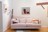 PHOTO BY HANNAH BETTS - At Axom Gallery: installation view of one section of "Congruent," a collaborative series of staged living spaces by artist St. Monci and Hannah Betts of design studio Lives Styled.