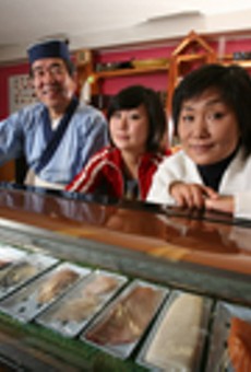 Yasu, Mai, and Yoshiko Kamiyama behind the counter at Edoya.